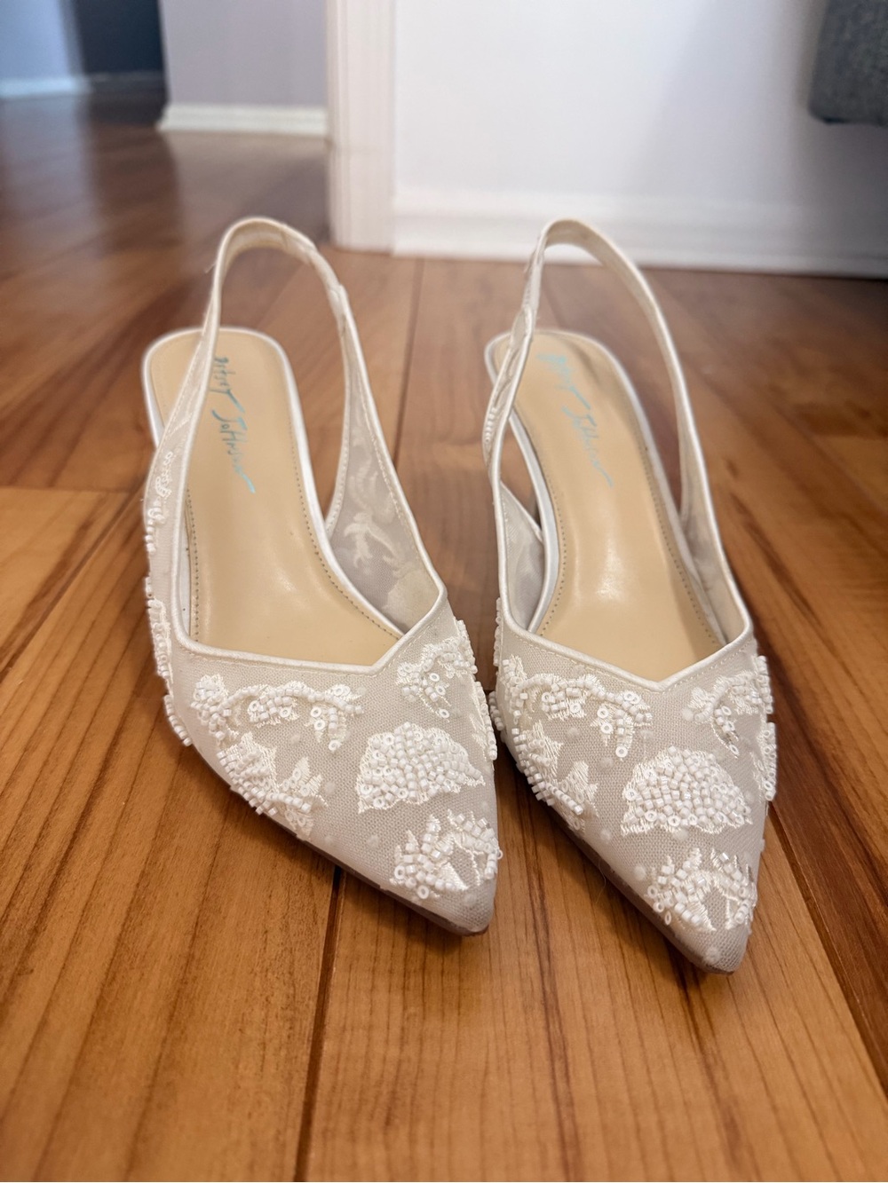 Betsey Johnson NIKKI White Beaded Pointed Slingback Heels